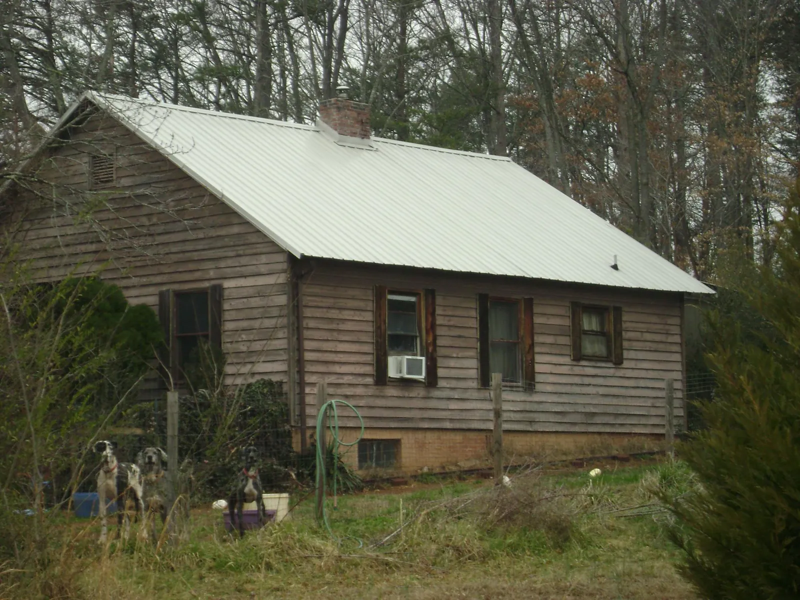 White metal roof on an old wood sided farmhouse, from a Metal Roof Installation job in Evans